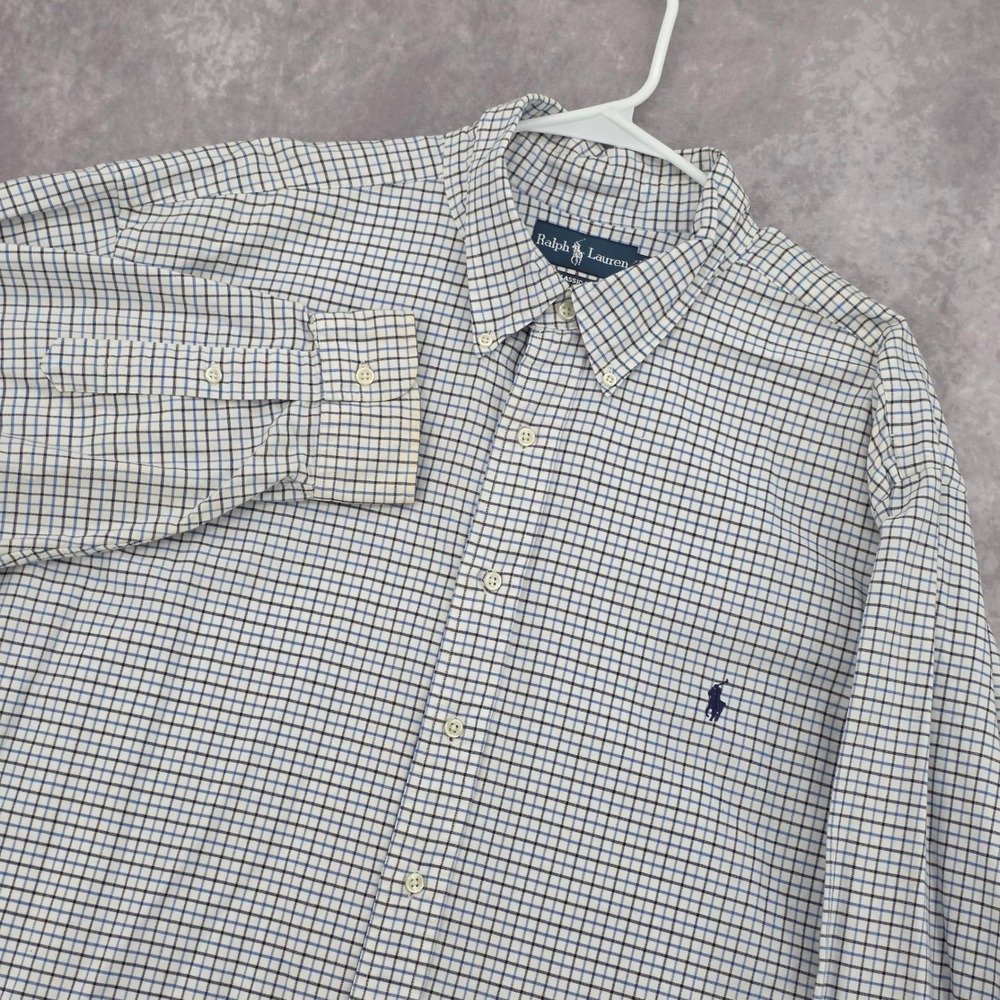 Ralph Lauren Button Down Shirt Mens 2XB Big Tall Check Blue White Classic Fit